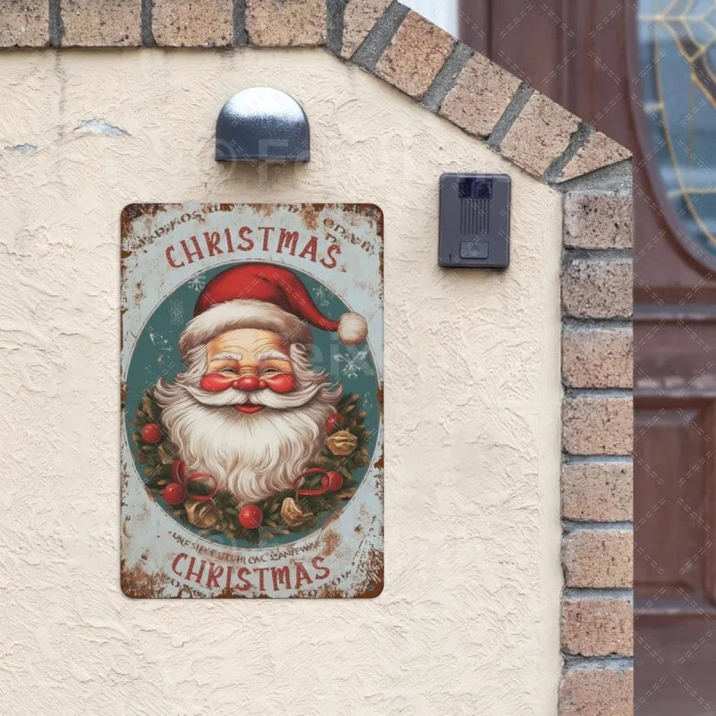 Santa Claus, decorazione da parete in metallo stile retrò. Piastra con tema natalizio perfetta per decorare gli ambienti durante le festività. Dimensioni: 30x20 cm.