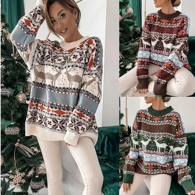 Maglioni natalizi inverno 2025 per donne, stampati, caldi e morbidi, in maglina a maglia, con maniche lunghe, casual e ampi, pullover natalizi donna.