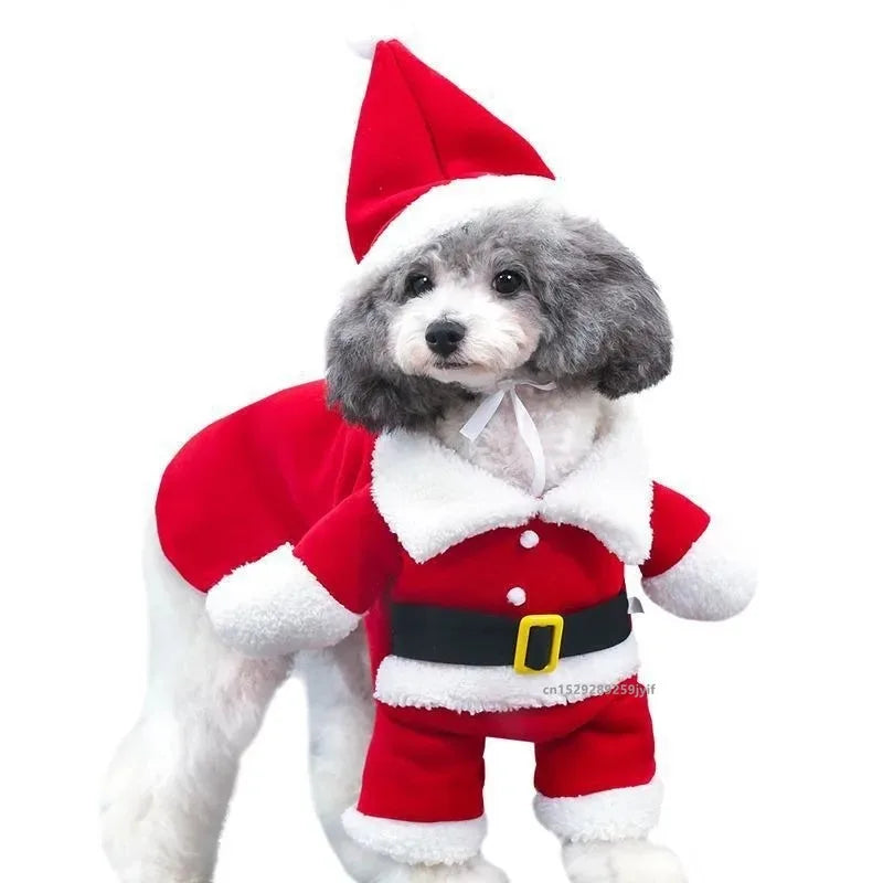 Vestiti di Natale per Animali Domestici - Costume da Babbo Natale per Cani, Cappotto Invernale per Cuccioli con Cappuccio, Abbigliamento Caldo Cosplay per Cani e Gatti