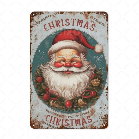 Santa Claus, decorazione da parete in metallo stile retrò. Piastra con tema natalizio perfetta per decorare gli ambienti durante le festività. Dimensioni: 30x20 cm.