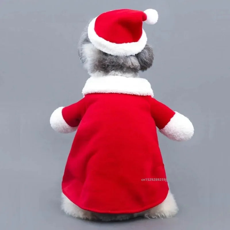 Vestiti di Natale per Animali Domestici - Costume da Babbo Natale per Cani, Cappotto Invernale per Cuccioli con Cappuccio, Abbigliamento Caldo Cosplay per Cani e Gatti