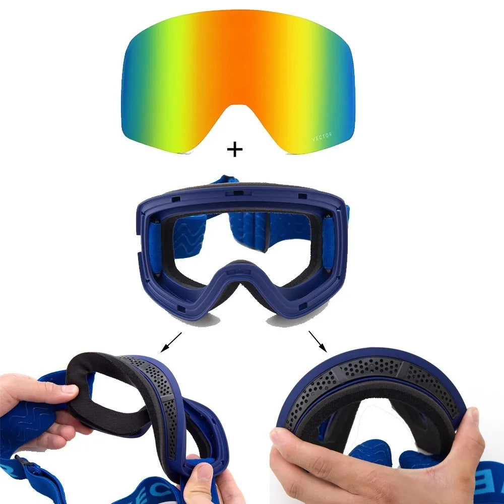 Maschera da sci OTG unisex, occhiali cilindrici anti-appannamento UV400 adulti